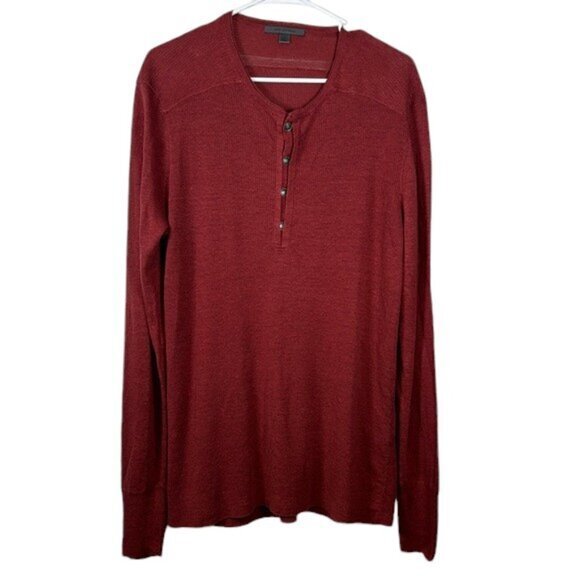 John Varvatos 100% Linen Red Henley Light Sweater Long Sleeve Shirt Large #0031